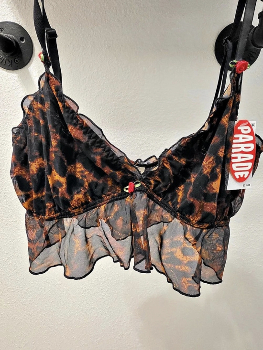 Parade Perfect Party Bralette Animal Print Bralette in Black & Orange Size